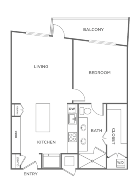 a floor plan of a 1 bedroom apartment